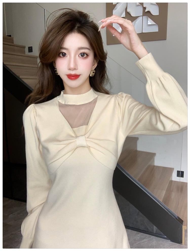 【dress】リボン付きニットワンピース　M18220