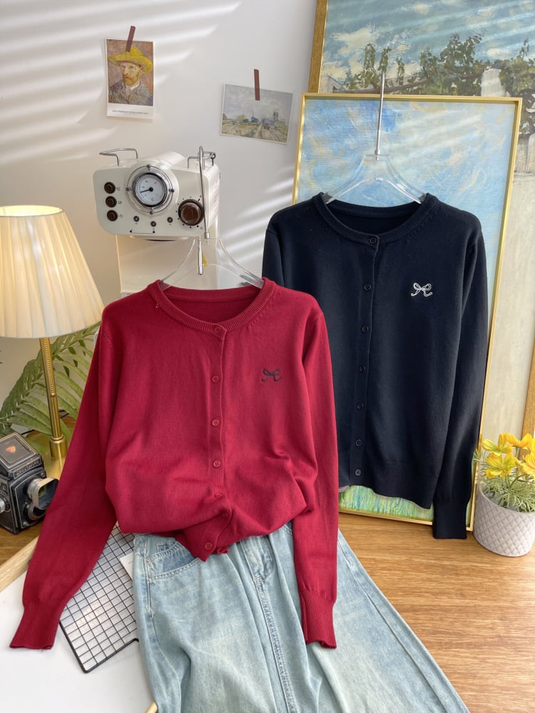 【outer】リボン刺繍カーディガン     N2825