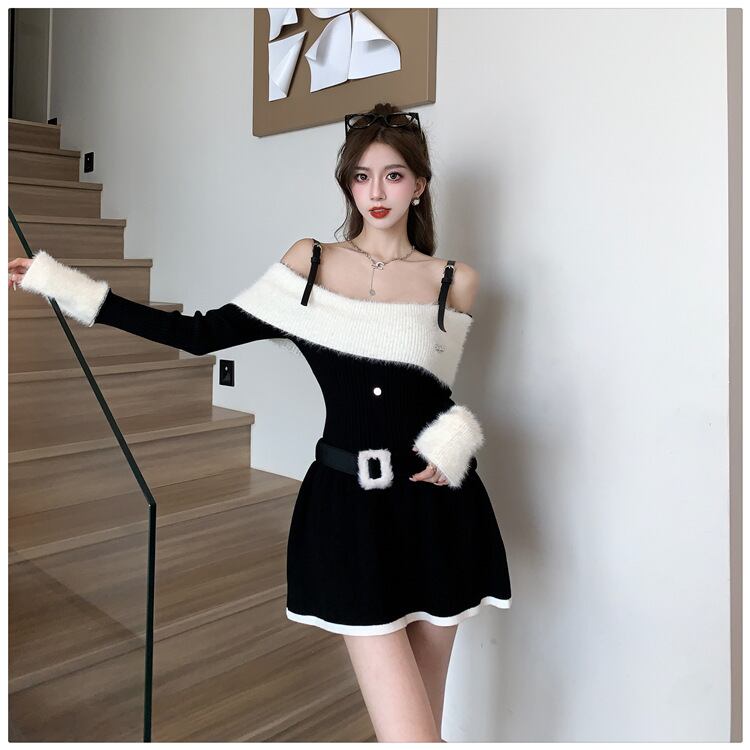 【dress】ニットワンピースベルト付き　M18537