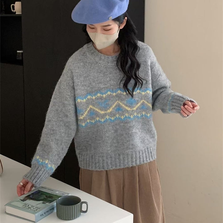 【tops】ジャカードニットセーター　M27134
