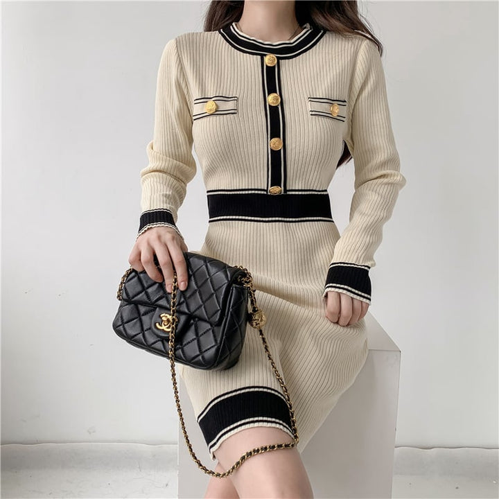 【dress】韓国系超人気エレガントニットワンピース　M17485