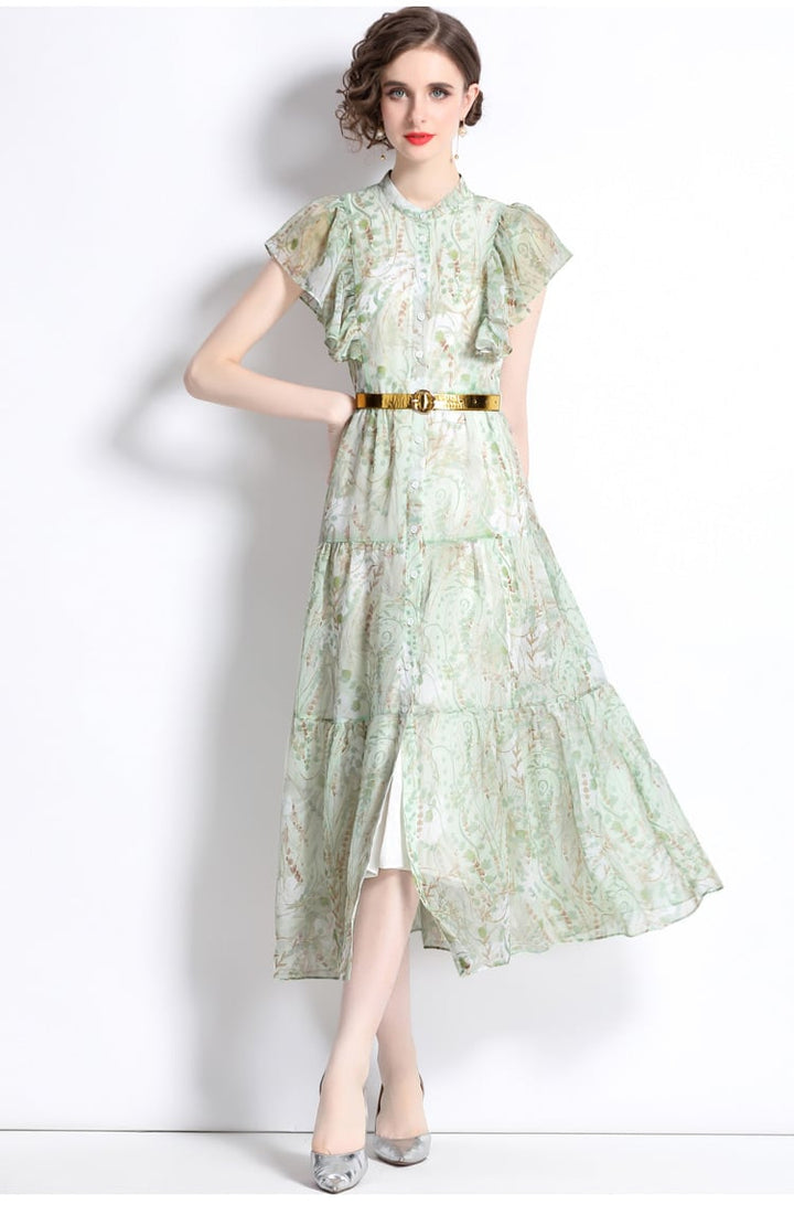 【dress】女性力を高める～フリルプリントワンピース　M16944