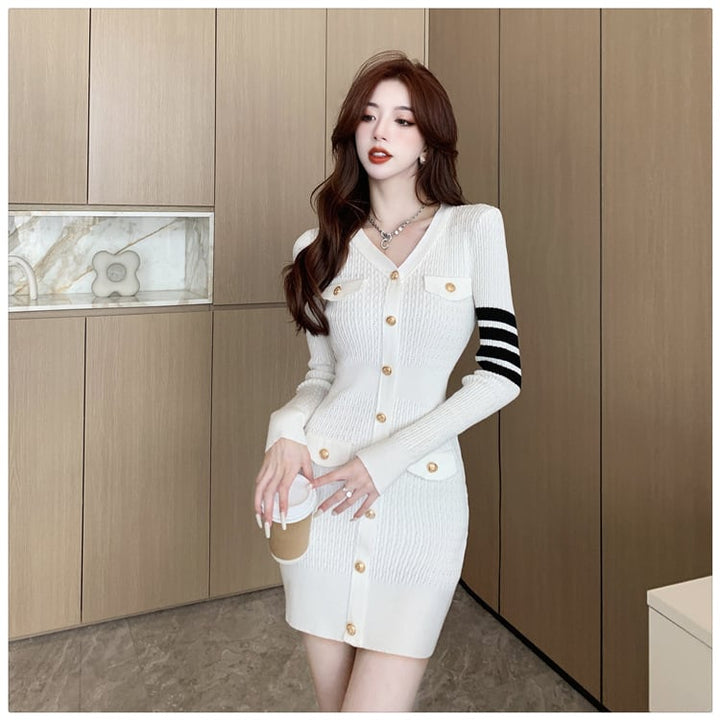 【dress】ボタンデザインニットワンピース　M18181