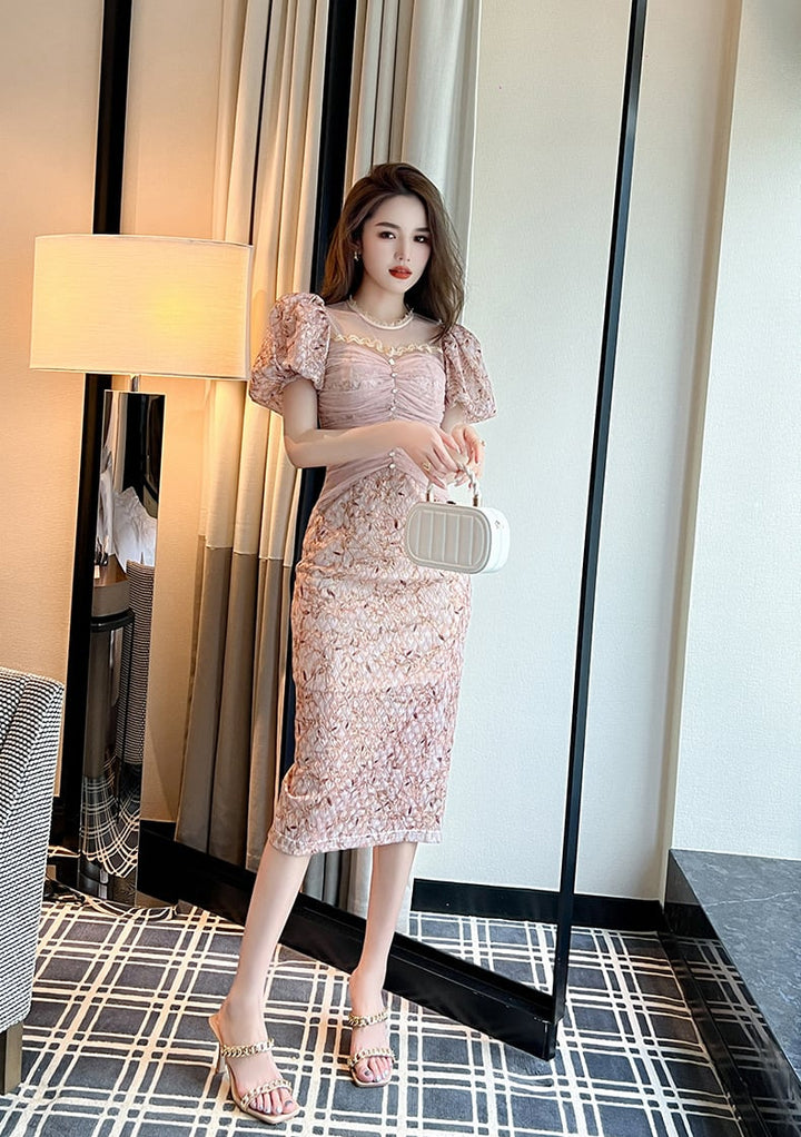 【dress】レース切り替えワンピース　M23075