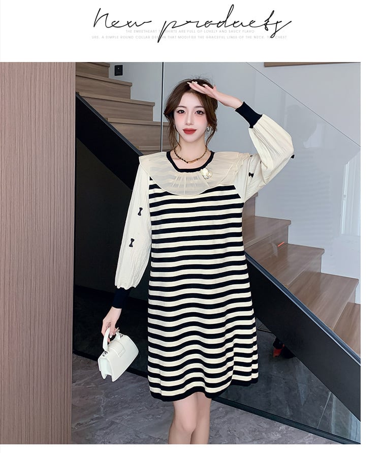 【dress】気質満点大人可愛いボーダー柄ニットワンピース　M17500