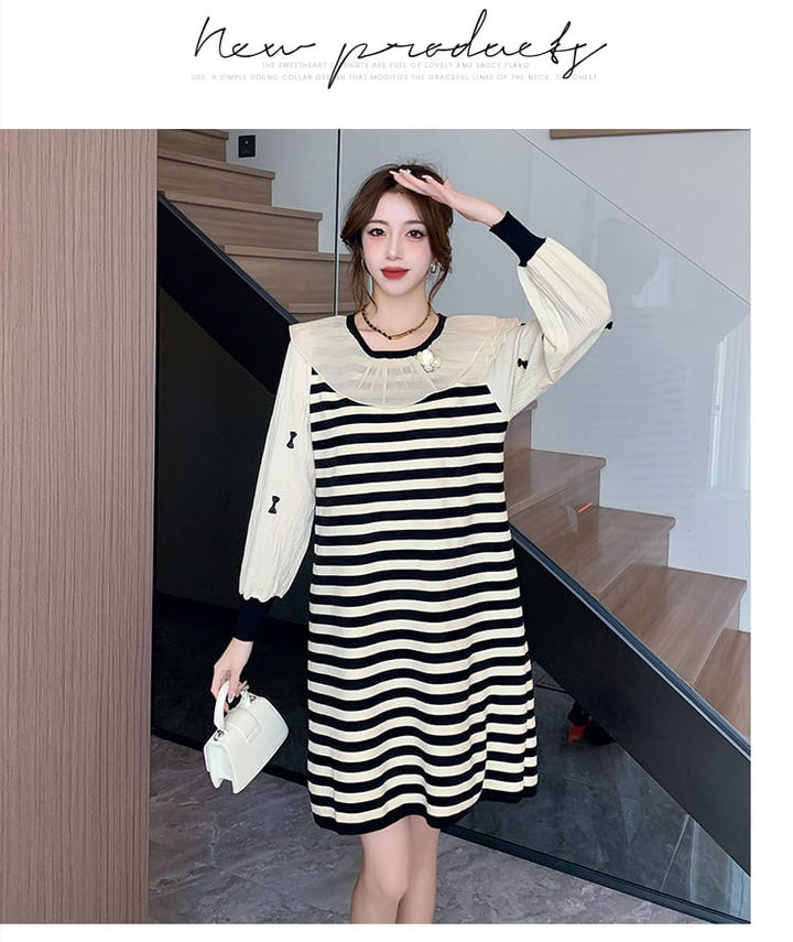 【dress】気質満点大人可愛いボーダー柄ニットワンピース　M17500