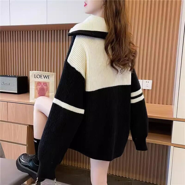 【tops】ファスナー配色ニットセーター　M19180