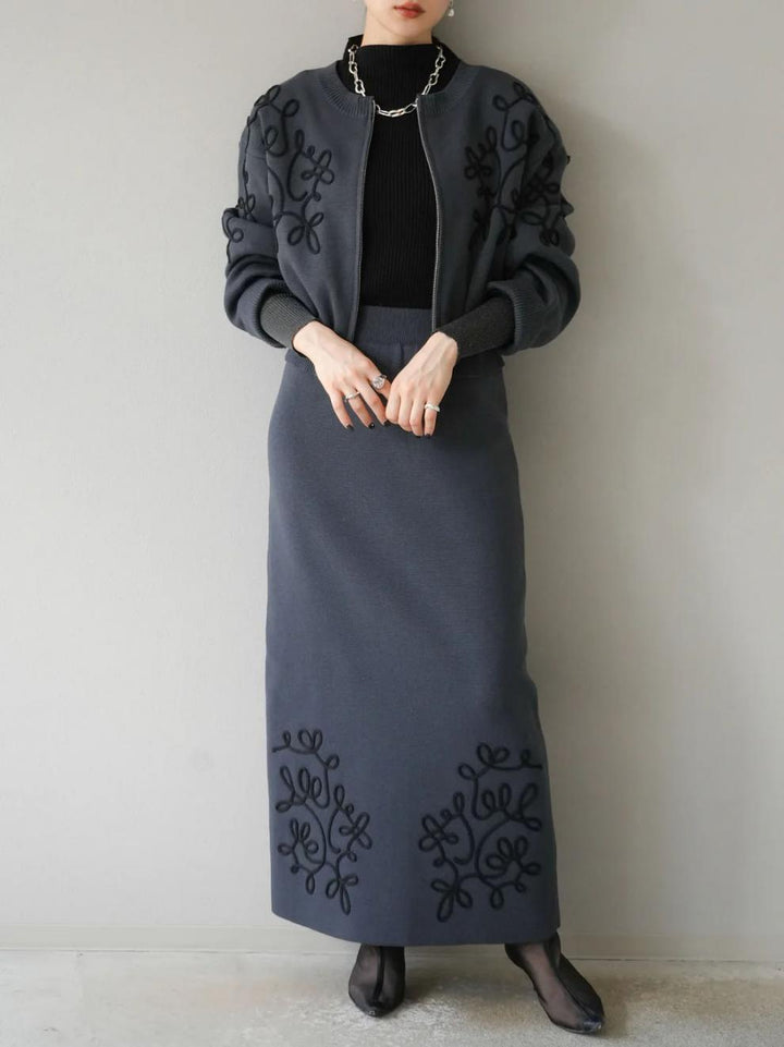 【set】ノーカラーショートジャケット×ロングスカートセット　N2751