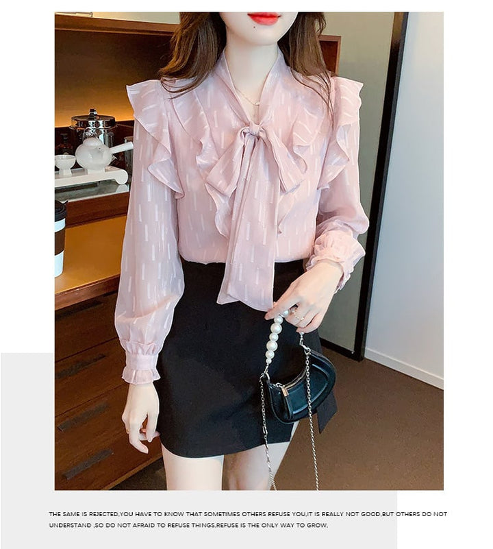 【tops】リボン付きシャツトップス　M25727