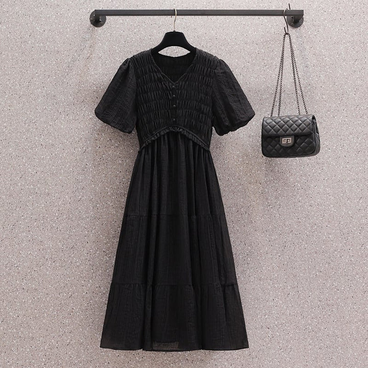 【dress】絶対欲しいVネックデートワンピース着瘦せ　M16958
