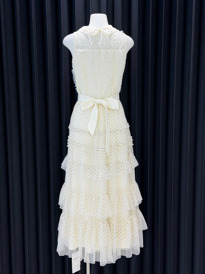 【dress】レースドッキングドットロングワンピース　N3541
