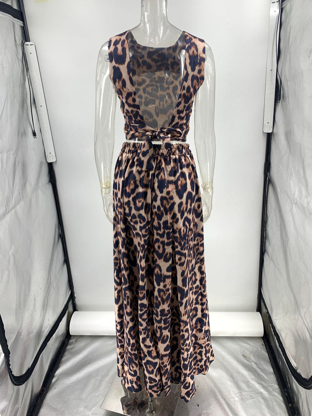 【set】ヒョウ柄バックレストップス×スカートセット　M29741