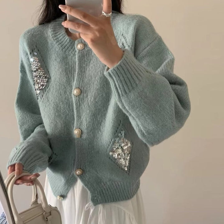 【outer】スパンコールニットカーデ　M25829