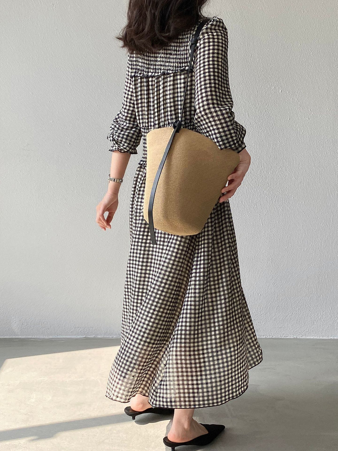 【dress】チェック柄ロングワンピース Q8249