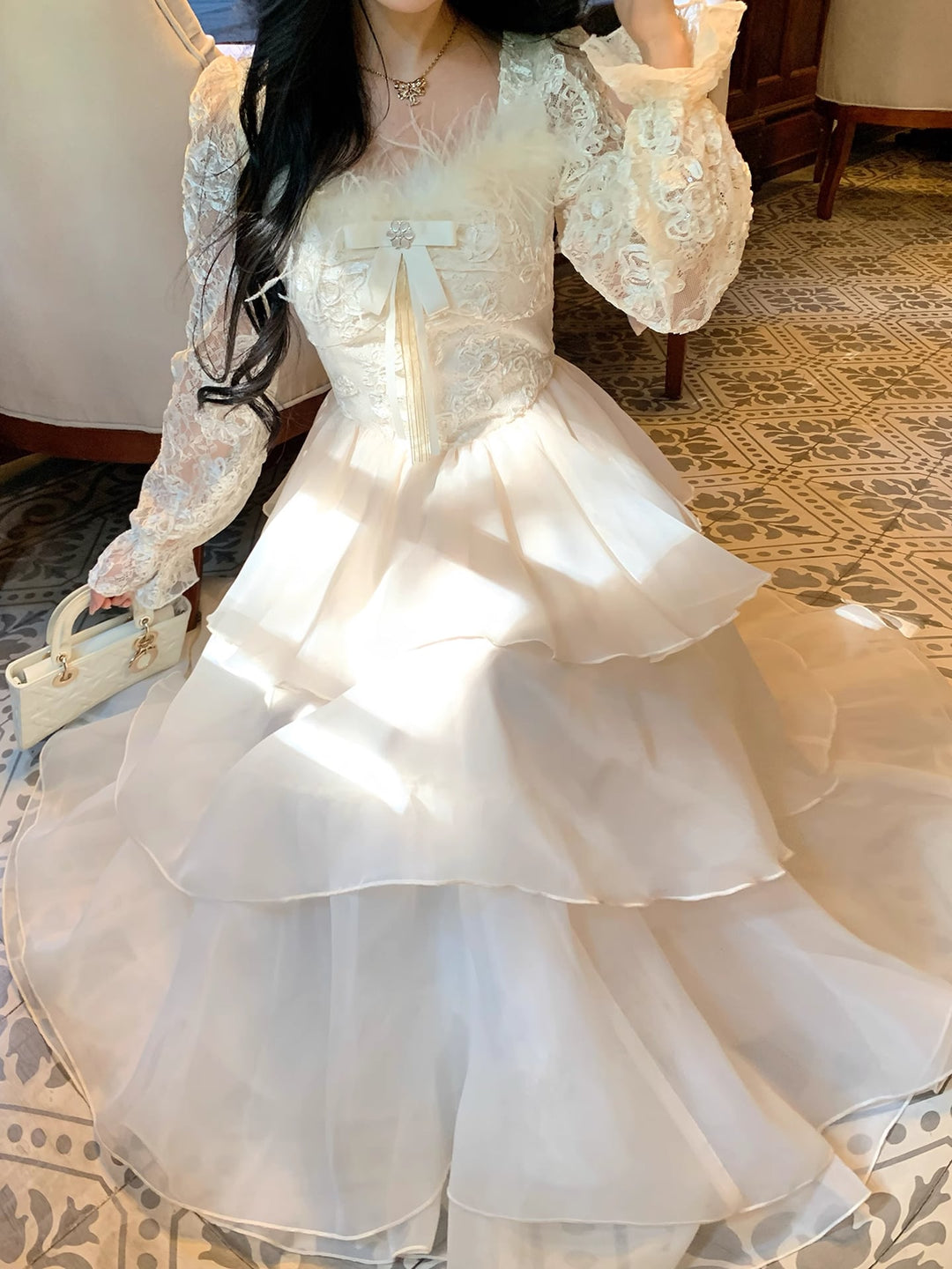 【dress】ファードッキングレースワンピース Q7600