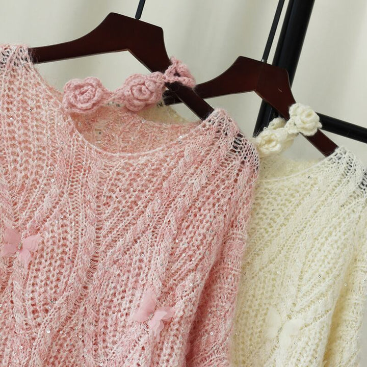 【tops】立体フラワーニットセーター　M28078