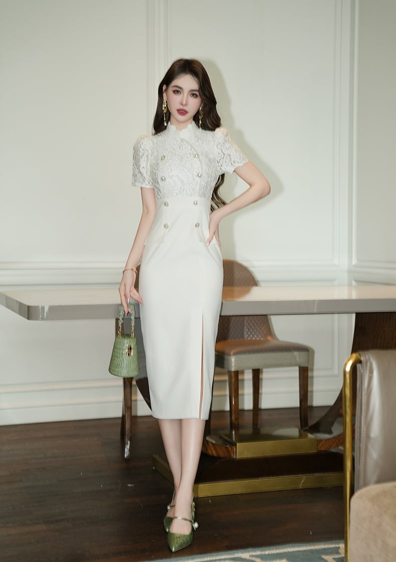 【dress】レース切り替えワンピース　M24703