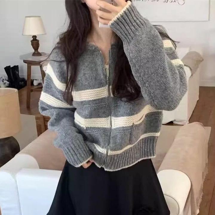 【outer】ボーダー柄ニットカーデ　M27799
