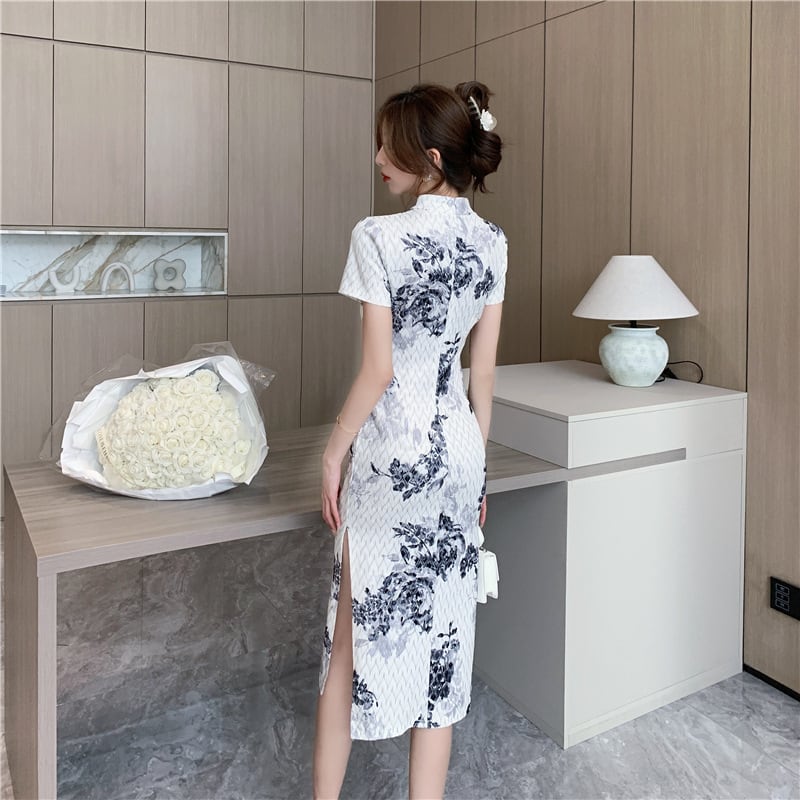 【dress】絶対流行エレガントスリットプリントワンピース　M16799