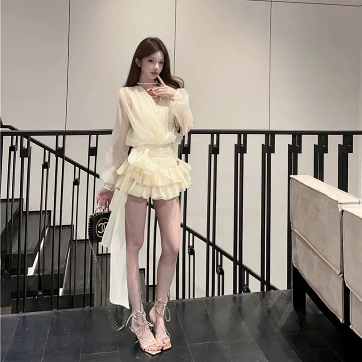 【dress】レースドッキングミニワンピース×ショートパンツセット　N3538