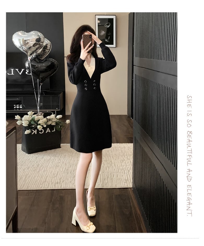 【dress】Vネックニットワンピース　M18286
