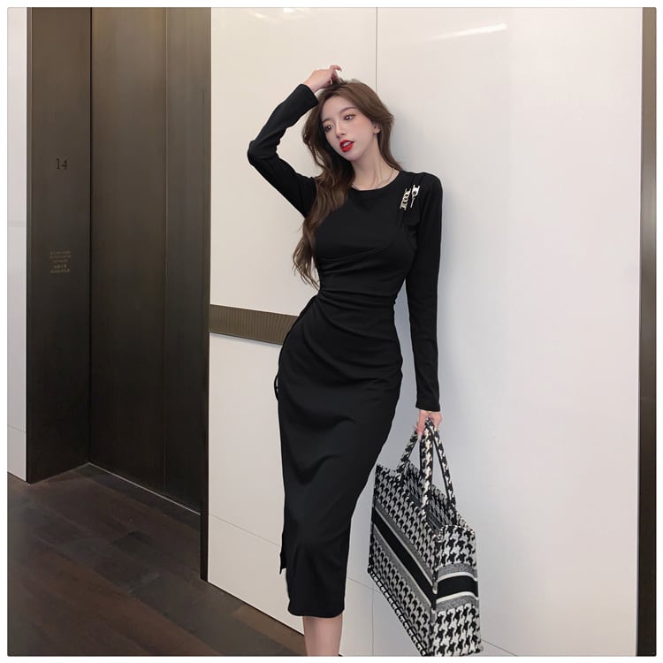 【dress】不規則 イレギュラースリットデートワンピース　M17040