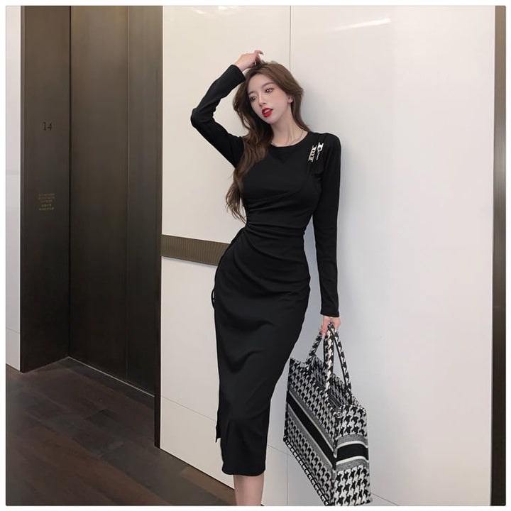 【dress】不規則 イレギュラースリットデートワンピース　M17040
