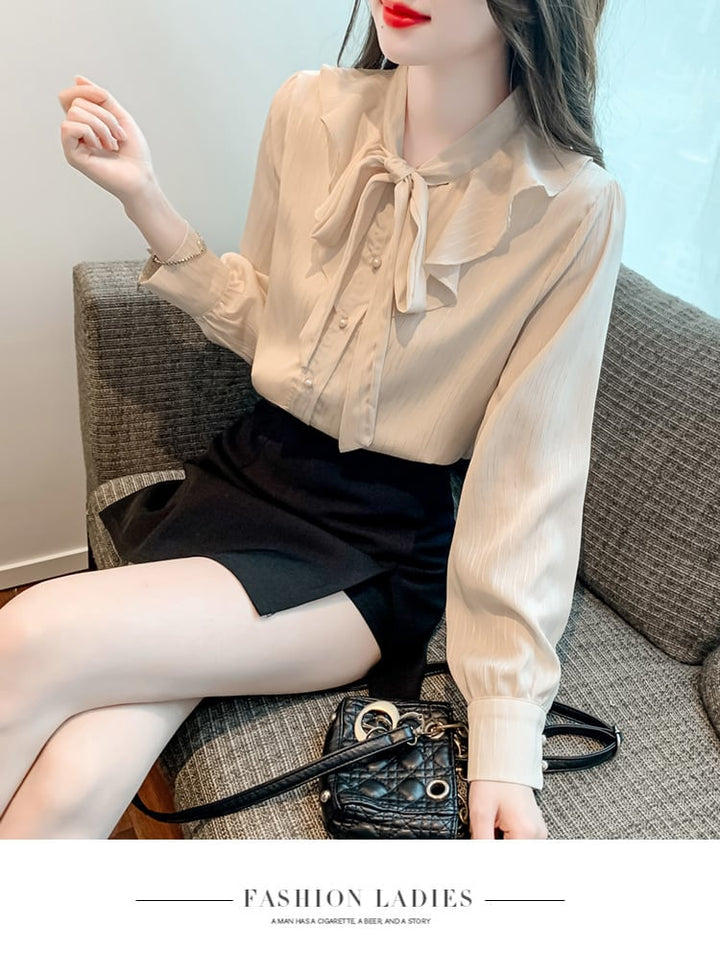 【tops】人気アイテム ! リボン付きシャツトップス　M17615