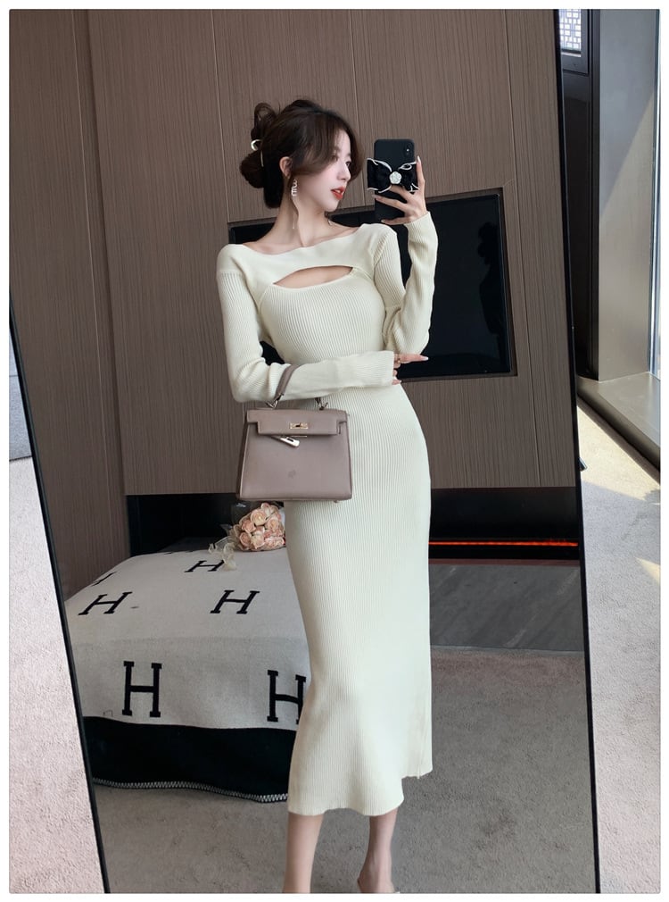 【dress】カットワークニットワンピース　M18008