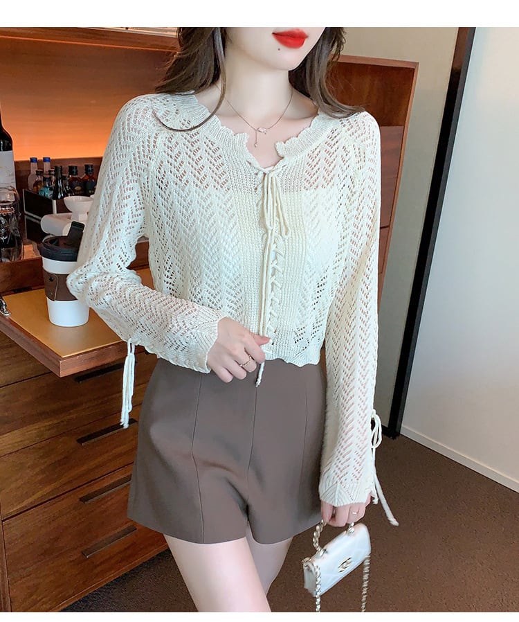 【tops】優しい雰囲気カットワークニットトップスゆったり　M17087