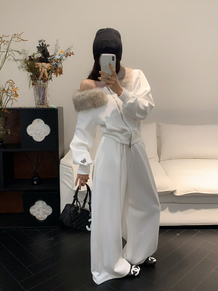 【set】オフショルファートップス×ワイドパンツセット  K0648