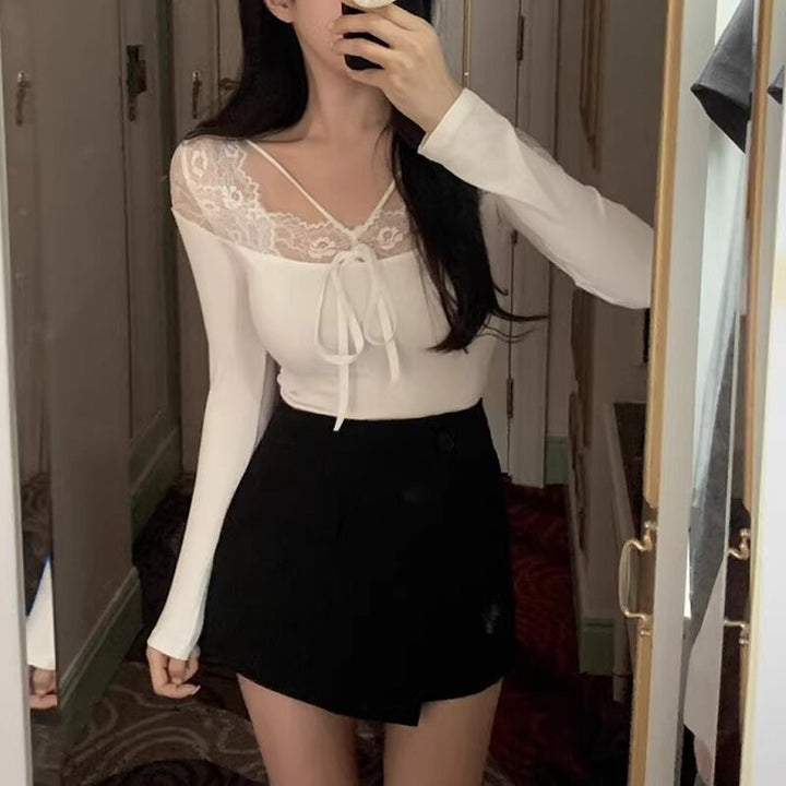 【tops】レースドッキングトップス Q7755