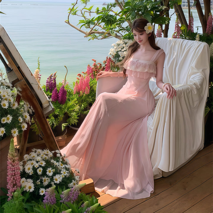 【dress】レースドッキングフリルロングワンピース　N3557