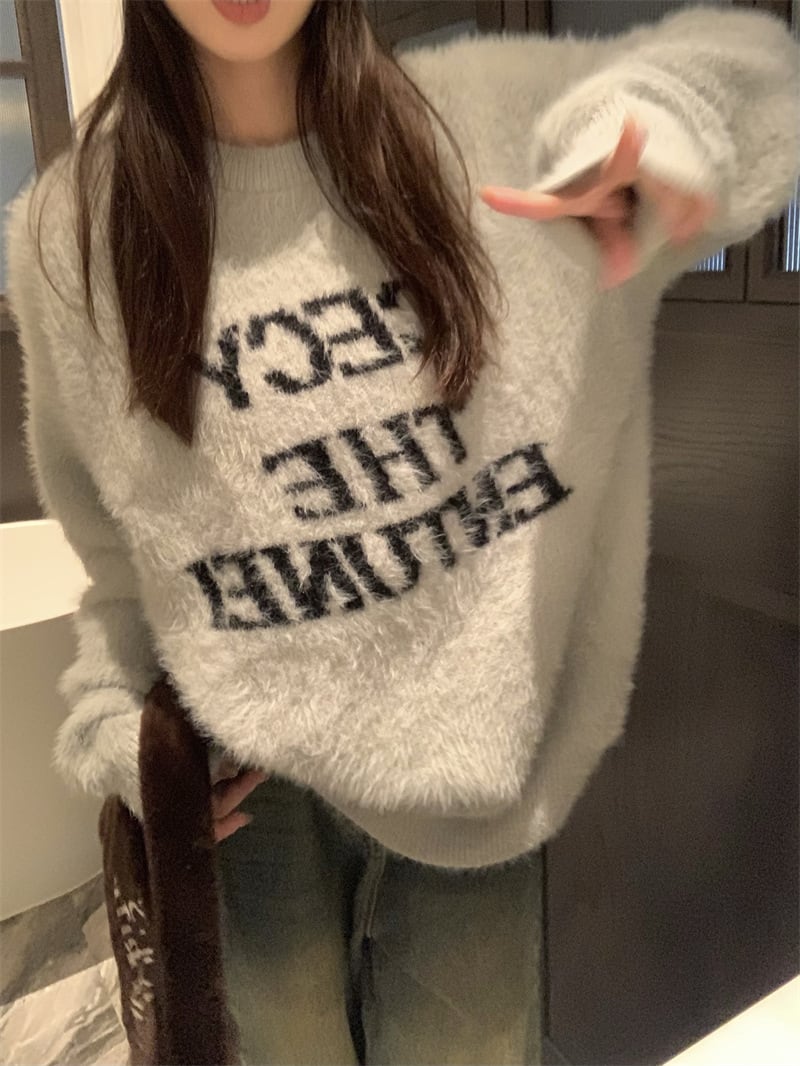 【tops】文字プリントニットセーター　M26975