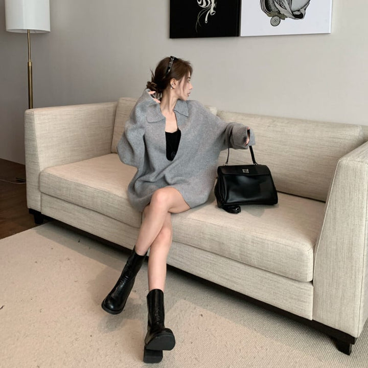 【set】ゆったりⅤネックニットトップス×ショートパンツセット    N2721
