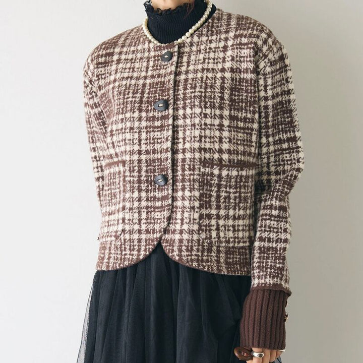 【outer】チェック柄ショートコート　M28385