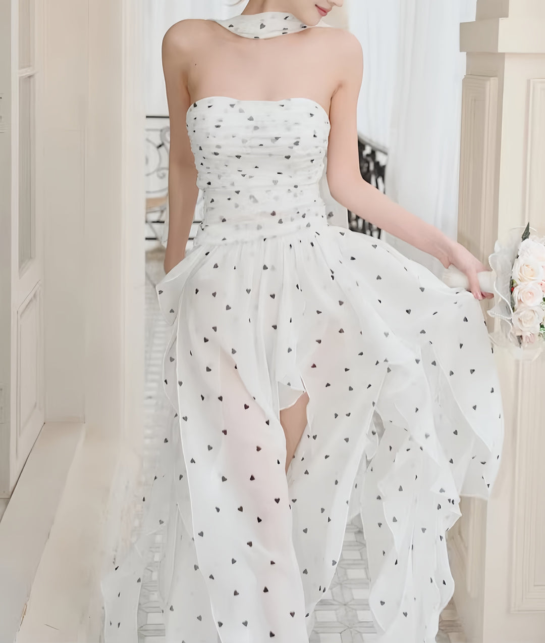 【dress】チョーカー付きハートモチーフロングワンピース　N3563