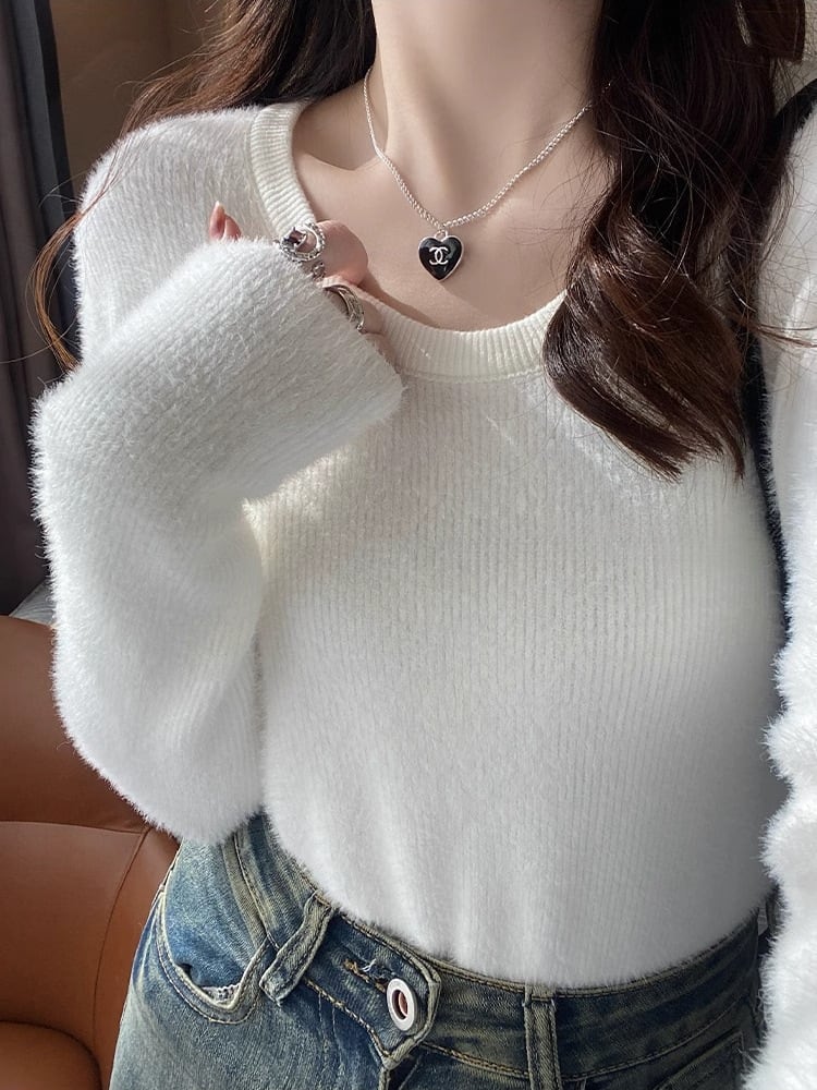 【tops】無地ニットトップス　M26692