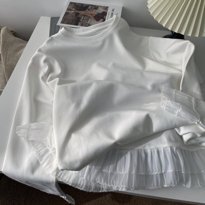 【tops】レース切り替え長袖Tシャツ　M29883
