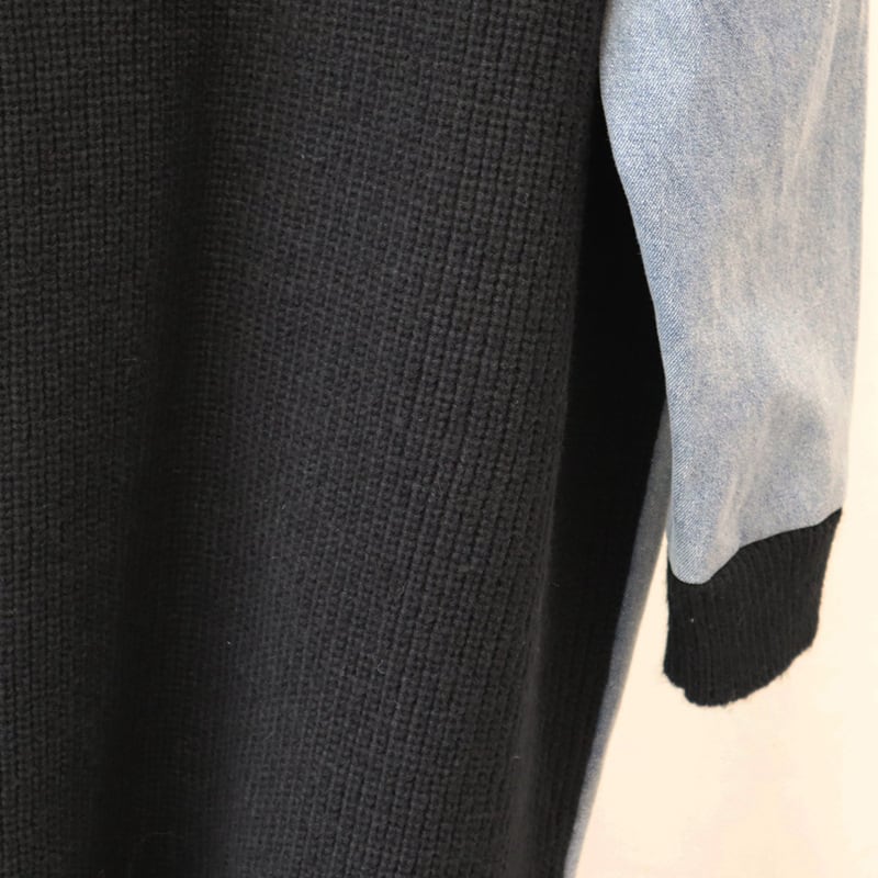 【outer】ロング丈デニム切り替えニットカーデ　M26677