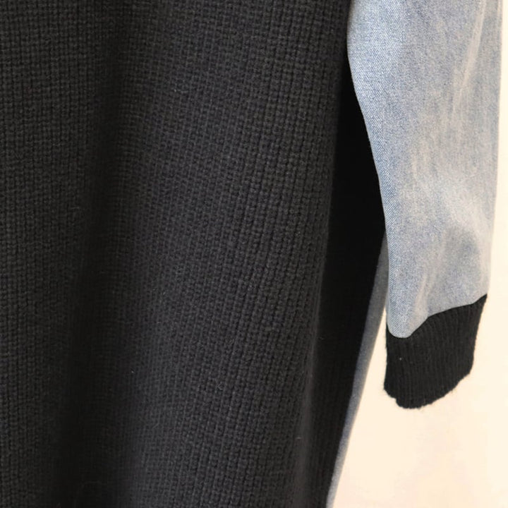 【outer】ロング丈デニム切り替えニットカーデ　M26677