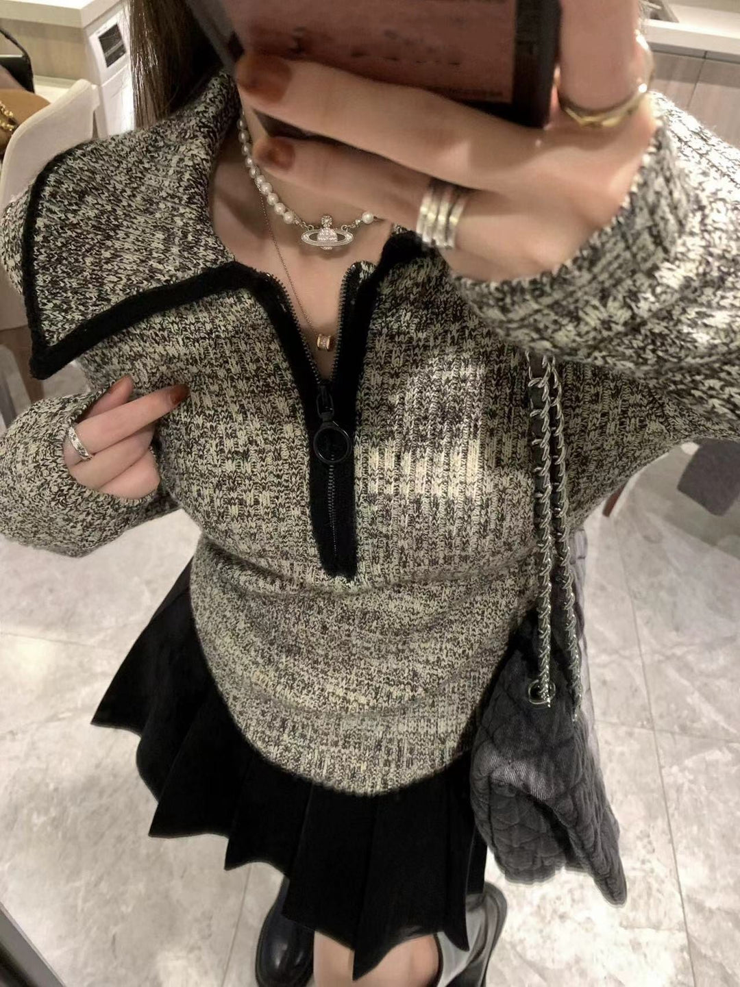 【tops】ファスナーニットトップス　M26552