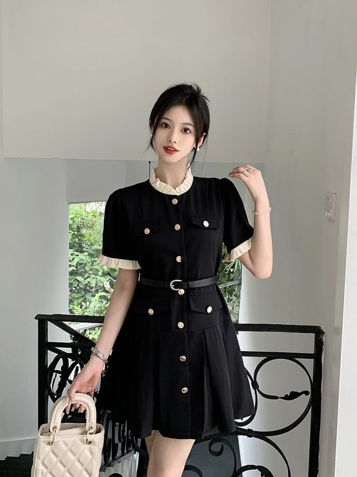 【dress】知的で品の良い♡エレガントデートワンピースベルト付き　M16775
