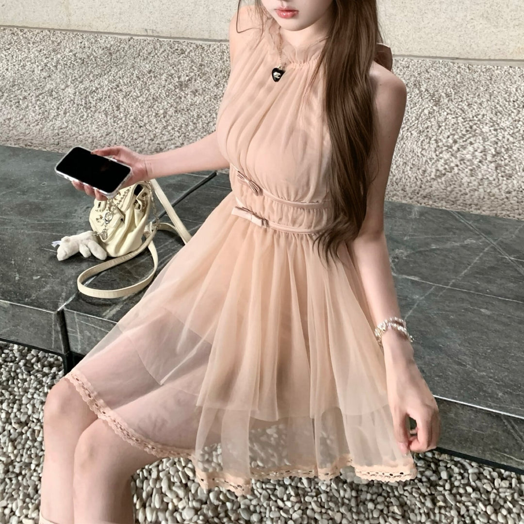 【dress】バックリボンチュールミニワンピース　M31380