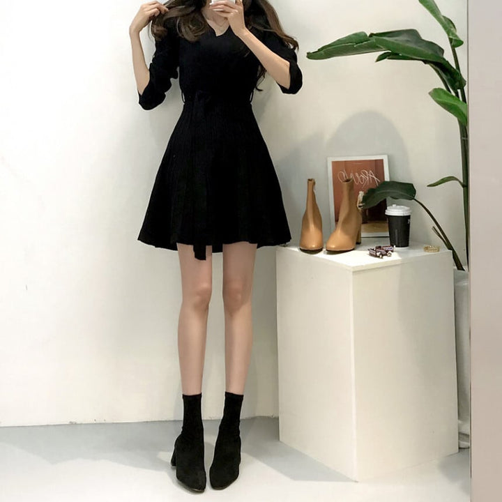 【dress】Vネック無地ニットワンピース　M17900