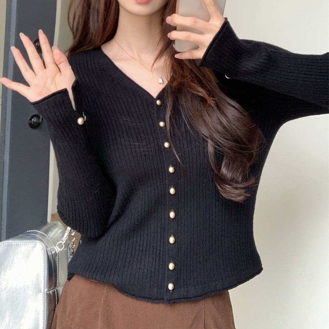 【outer】ボタンデザインニットカーデ　M26696
