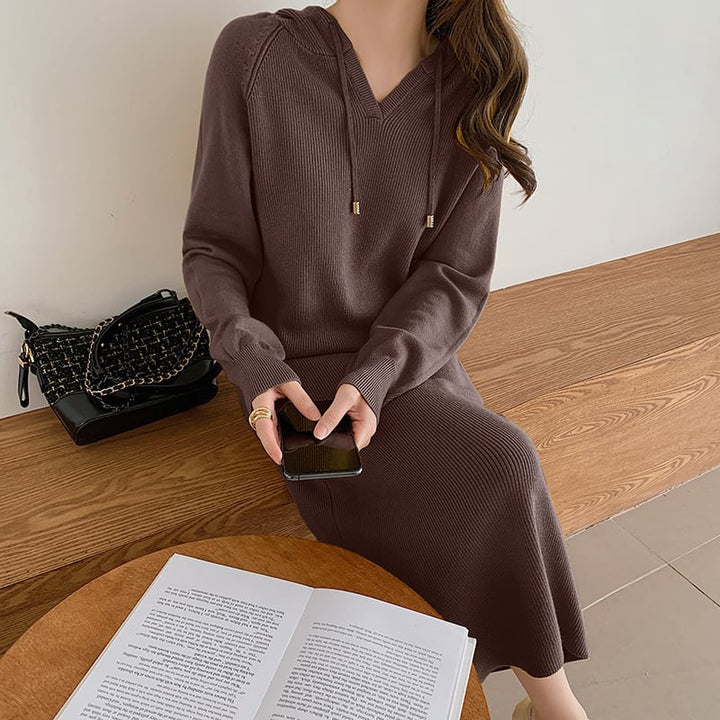 【dress】フード付きニットワンピース韓国系超人気　M17661