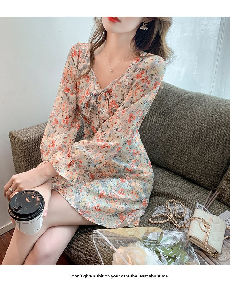 【dress】絶対欲しいスウィート花柄ワンピース着瘦せ　M17069