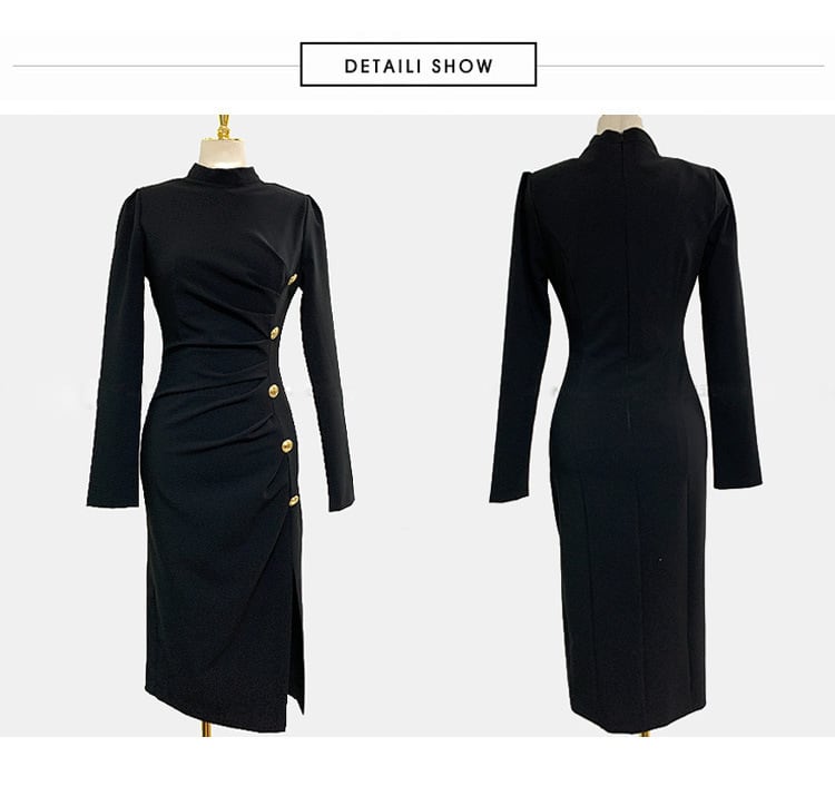 【dress】ボタンデザインスリットワンピース　M18239