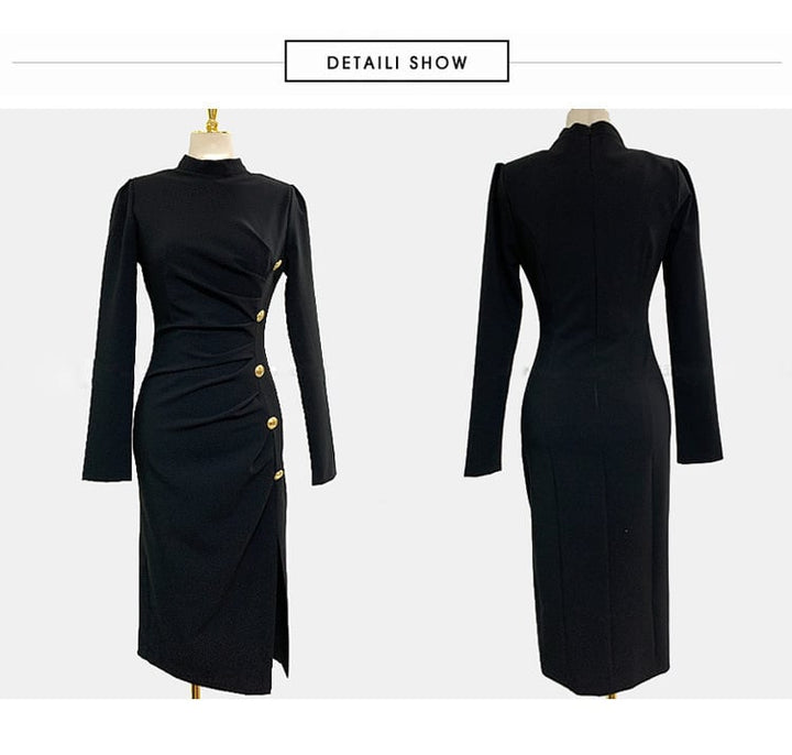 【dress】ボタンデザインスリットワンピース　M18239